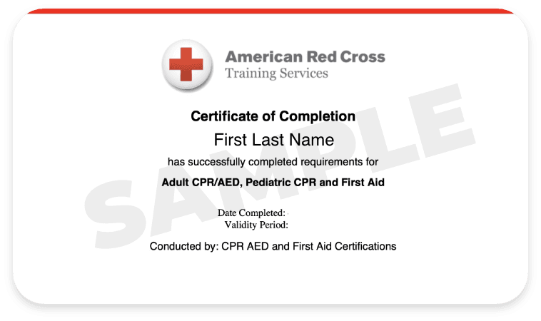First Aid CPR AED Certification certification card