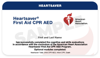 Heartsaver First Aid CPR AED Certification certification card
