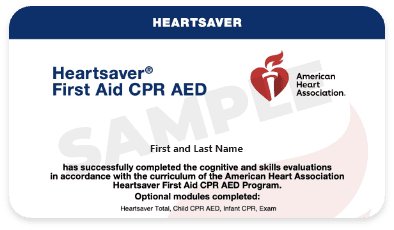 Heartsaver First Aid CPR AED Certification certification card