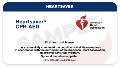 Heartsaver CPR AED Certification certification card