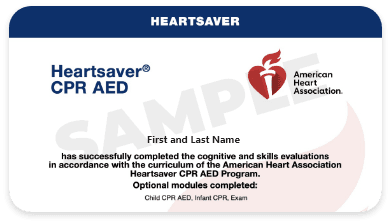 Heartsaver CPR AED Certification certification card