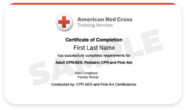 Adult and Pediatric CPR AED Certification certification card