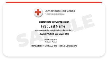 Adult and Pediatric First Aid CPR AED Certification certification card