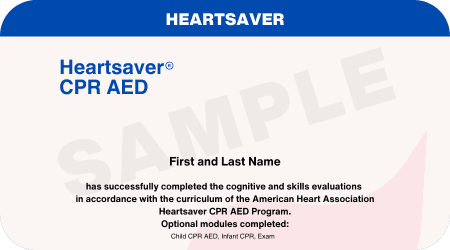 Heartsaver CPR AED Certification certification card