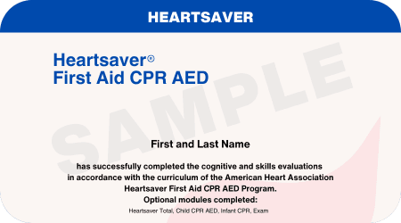 Heartsaver First Aid CPR AED Certification certification card